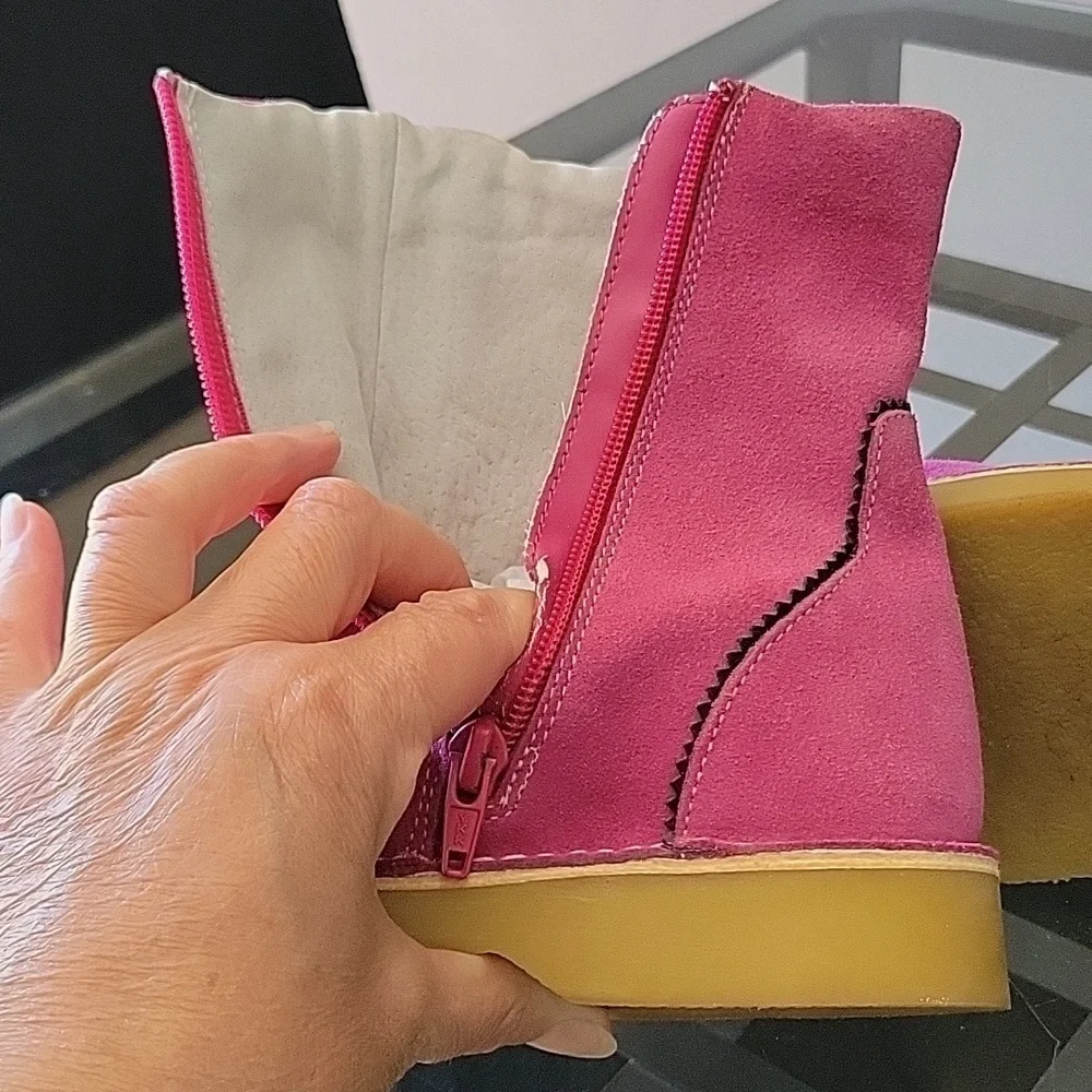 Girls Winter L'Amour Fiore Tall Faux Suede Boot Applique Flowers Hot Pink Zipper